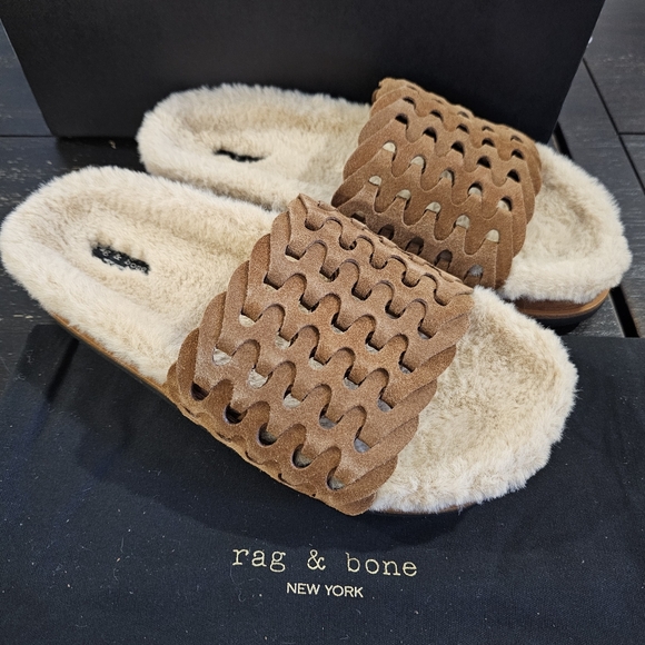 rag & bone Bailey Suede Sherpa-Lined Slides - Picture 1 of 14